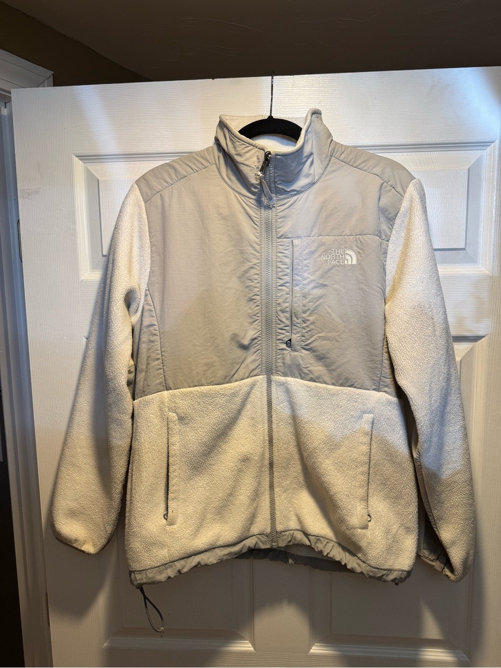 The North Face Cream and Light Gray Sherpa Fleece Jacket